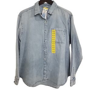 Seven Denim Pearl Button Shirt Womens  Medium M Blue Western Rodeo NWT MSRP 79